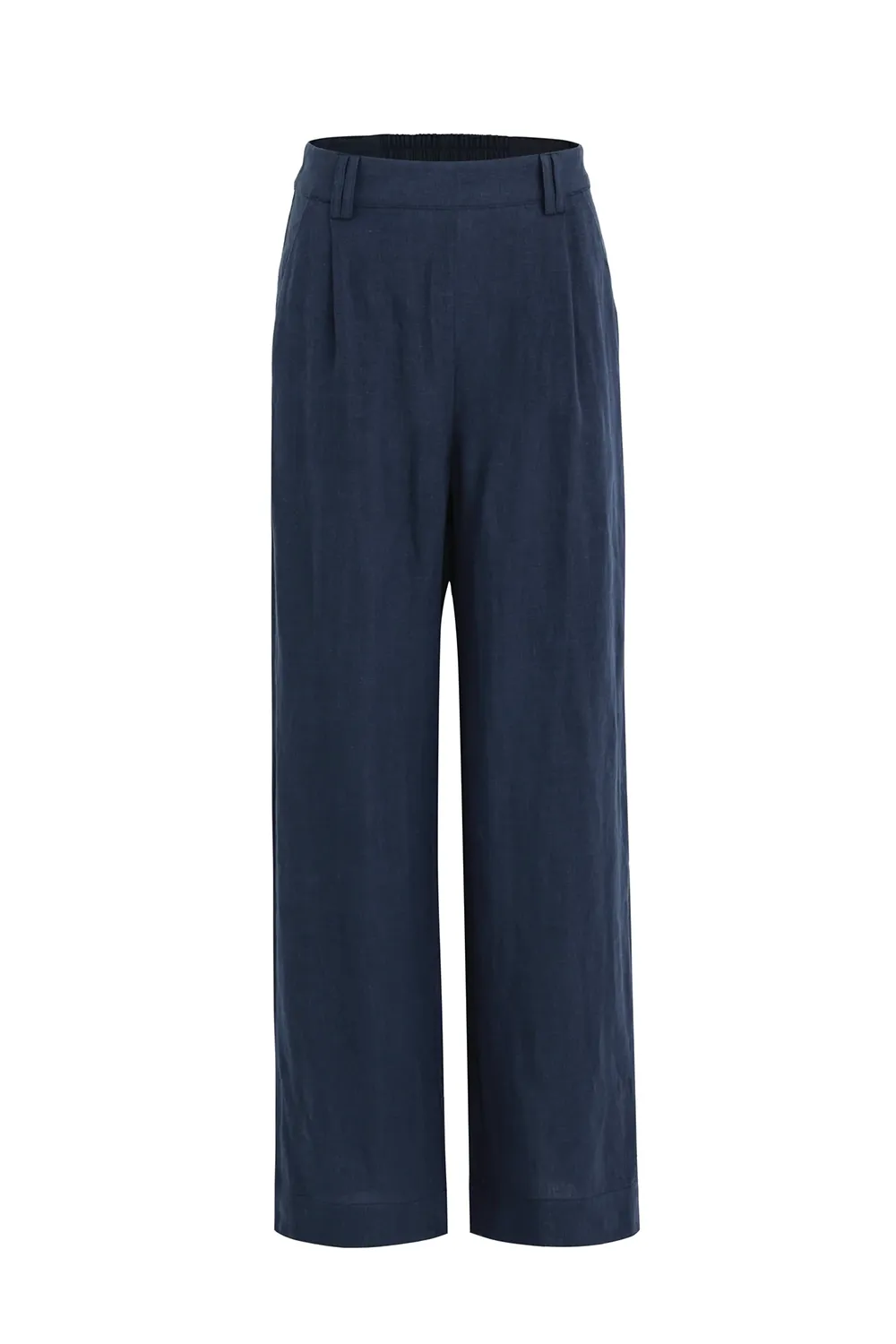 Bestow Navy Linen Elastic Back Wide Leg Pants