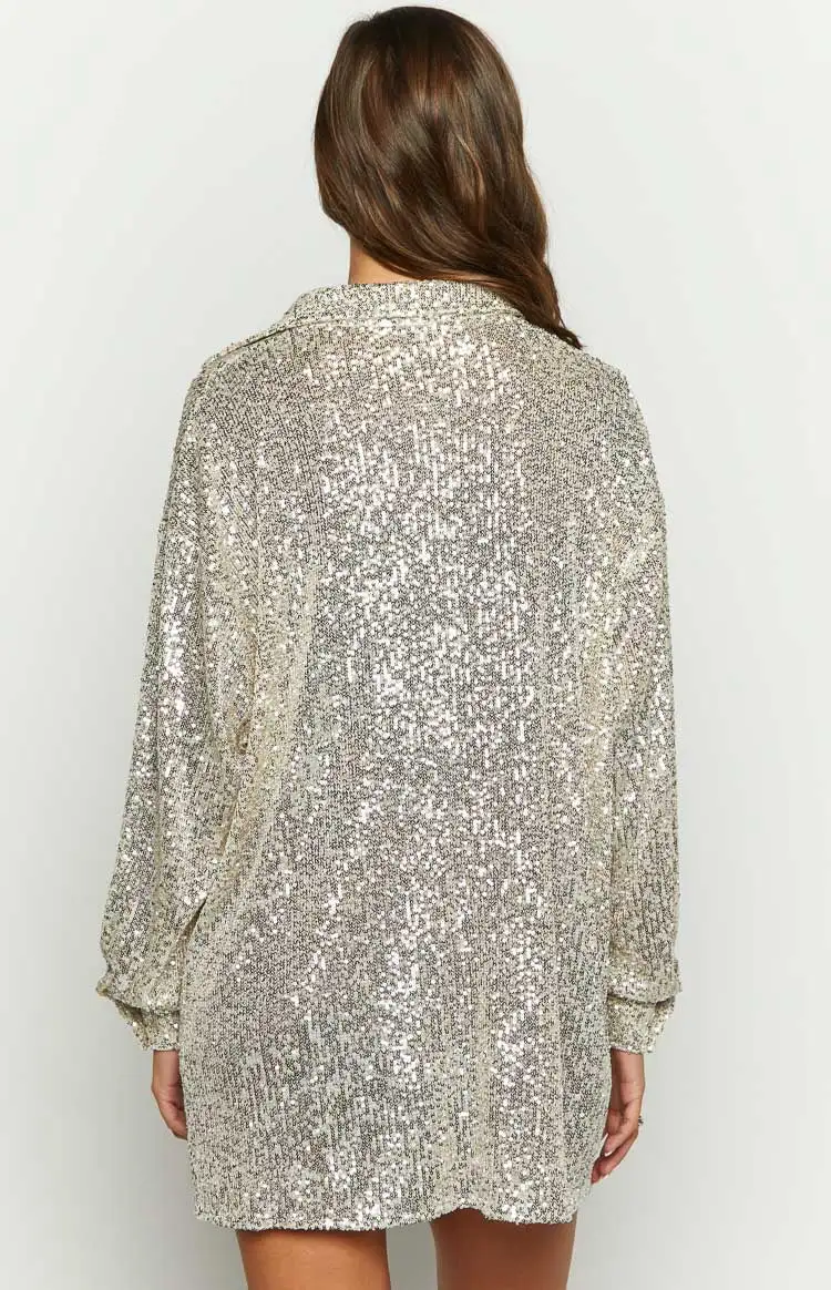 Zariah Gold Sequin Long Sleeve Shirt