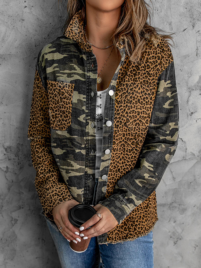 Casual leopard print patchwork camouflage jacket