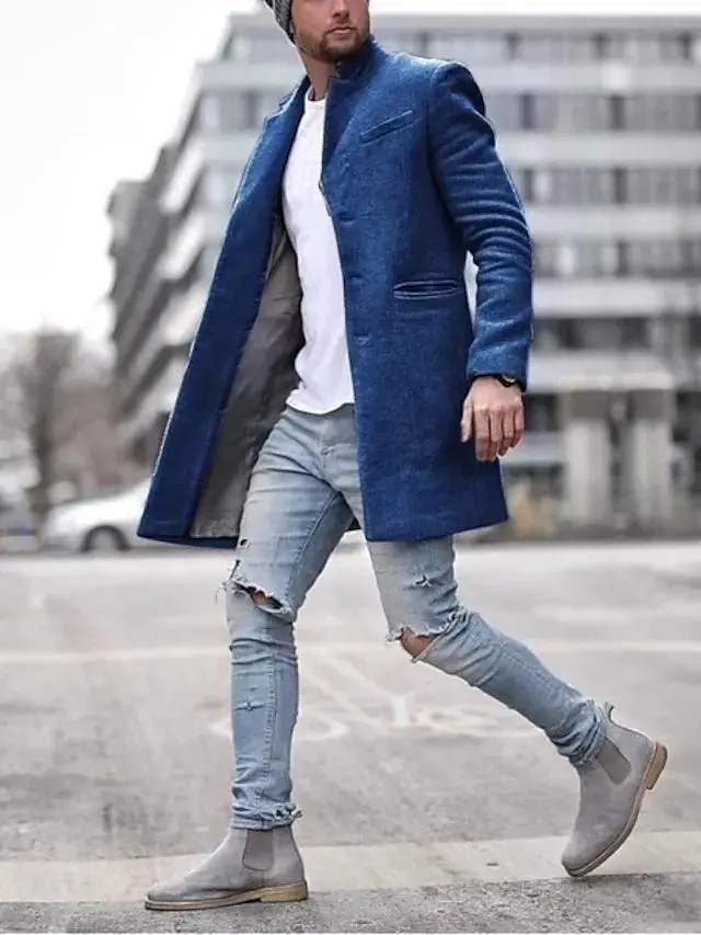 Men's Winter Coat Overcoat Trench Coat Short Coat Overcoat Work Business Winter Polyester Warm Outerwear Clothing Apparel Solid Colored Classic Style Notch lapel collar