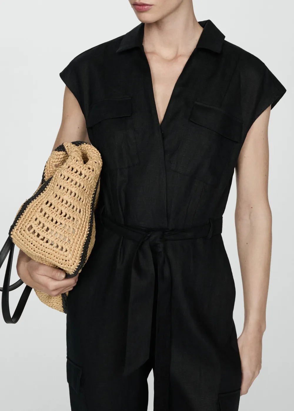 Cargo-style linen jumpsuit