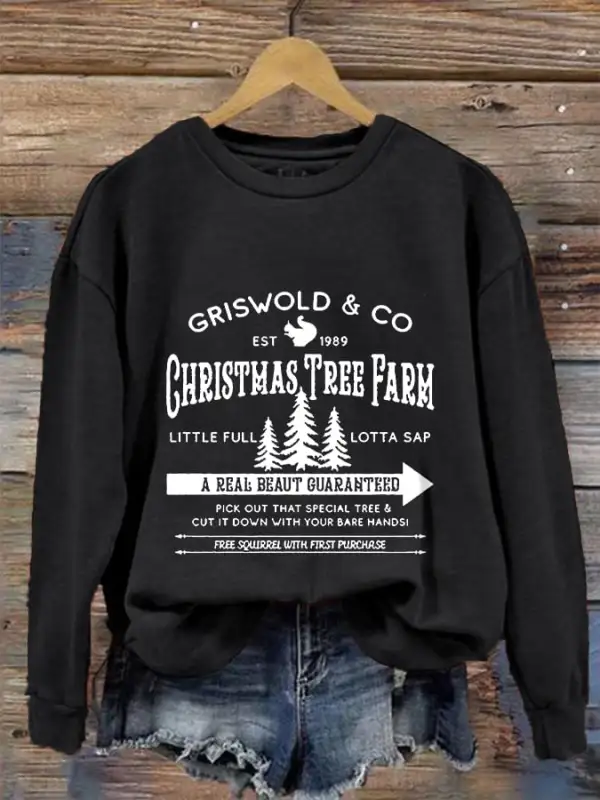 Women's Christmas Griswold Co Christmas Tree Farm Printed Sweatshirt