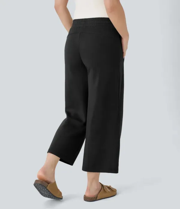 Mid Rise Side Pocket Straight Leg Casual Cropped Pants