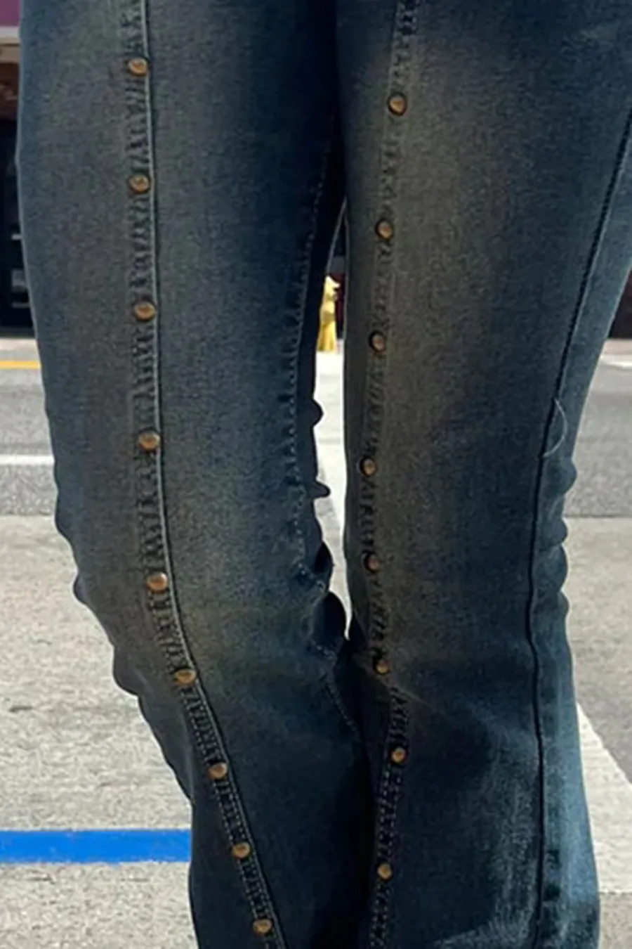 Y2K Low-Rise Brass-Studded Flare/Bootcut Jean With Stretch