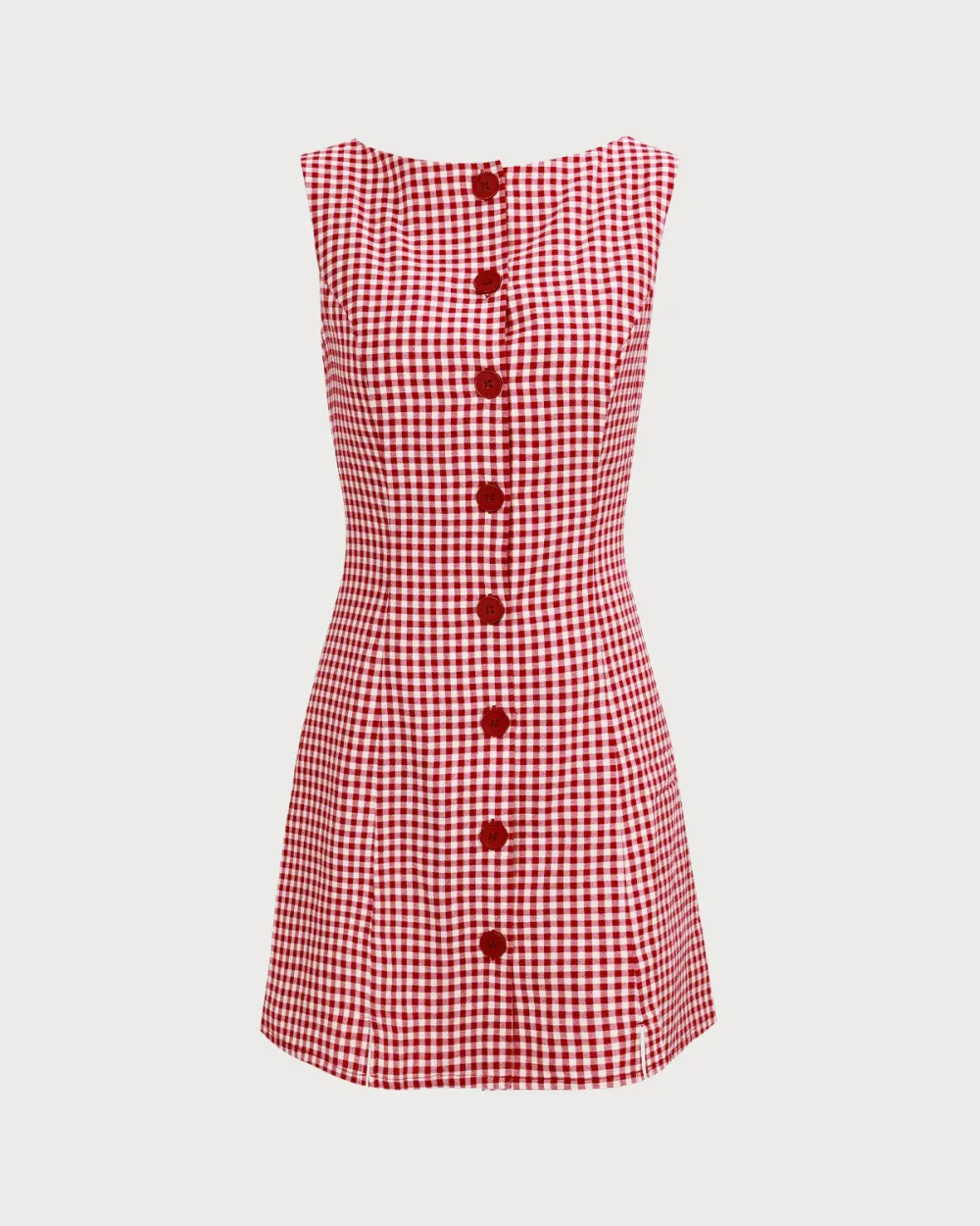 Red Plaid Button Midi Dress