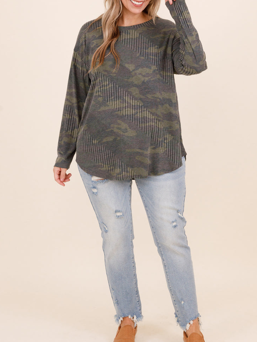 Camo Stripe Pattern Loose Sweater