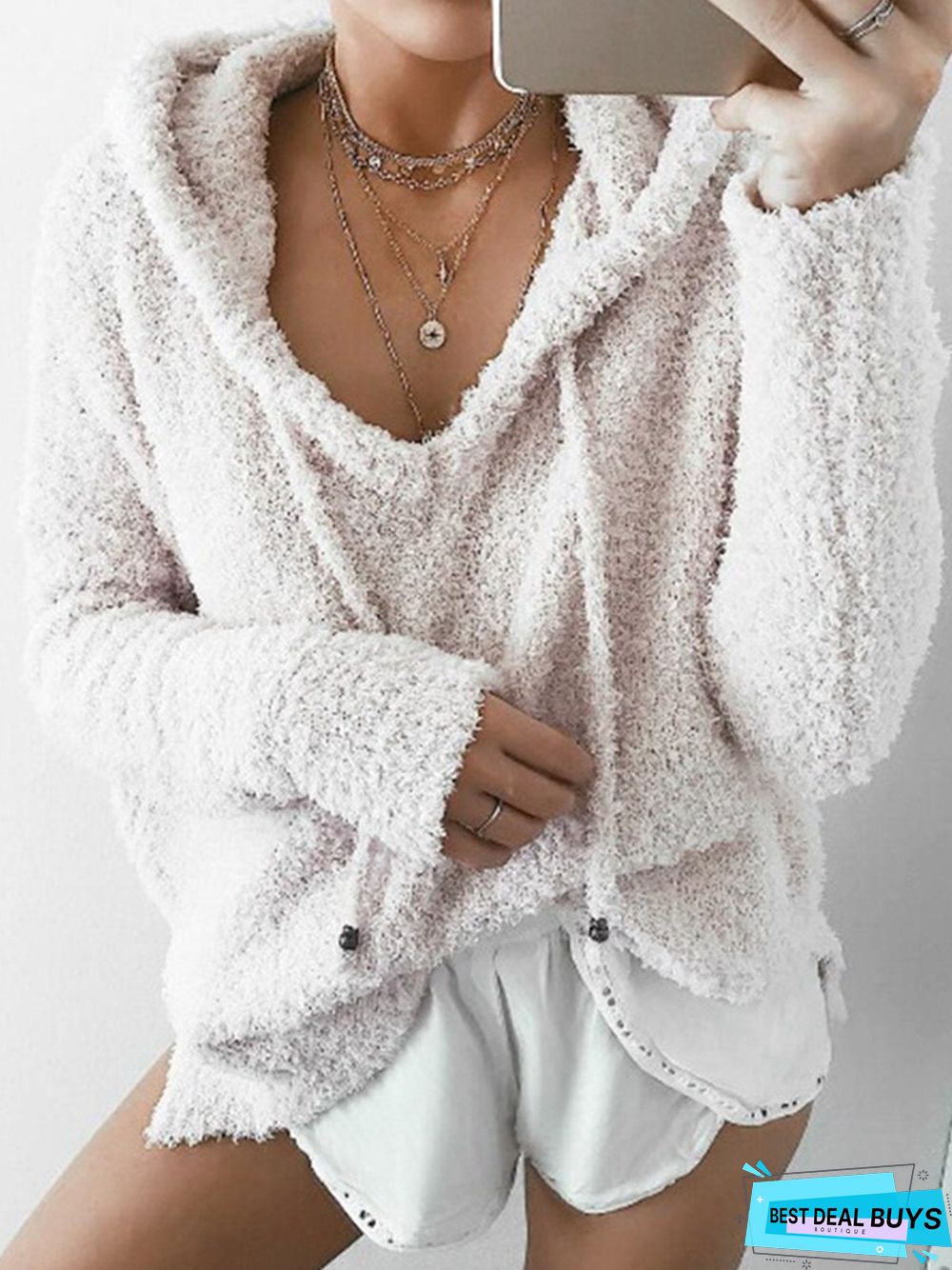 Hoodie Long Sleeve Casual Mohair Sweater