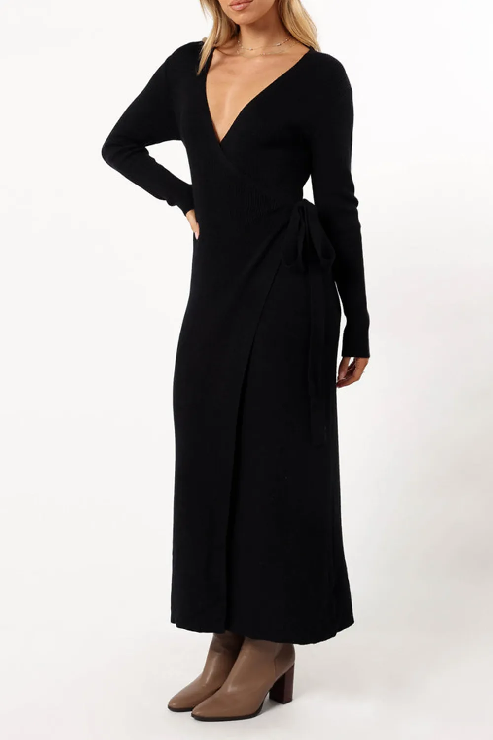 KELLAN WRAP MIDI DRESS - BLACK