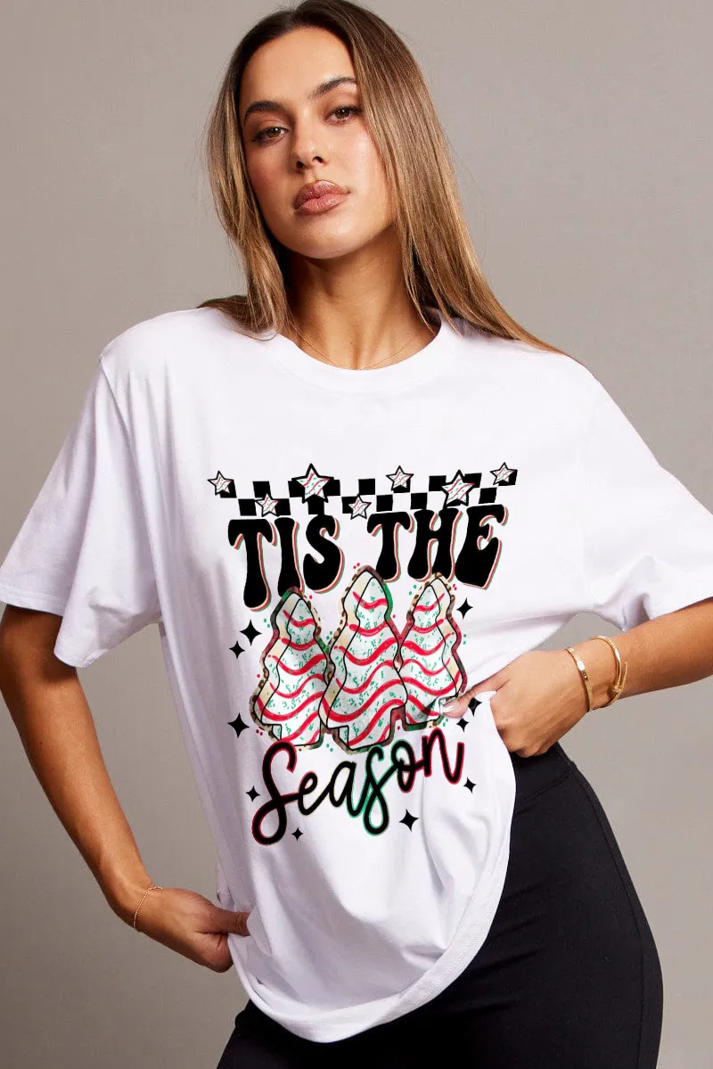 Women's letter Christmas tree combined with printed T-shirt