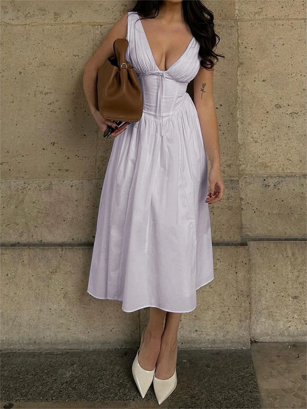 Plain Sleeveless Midi Dress