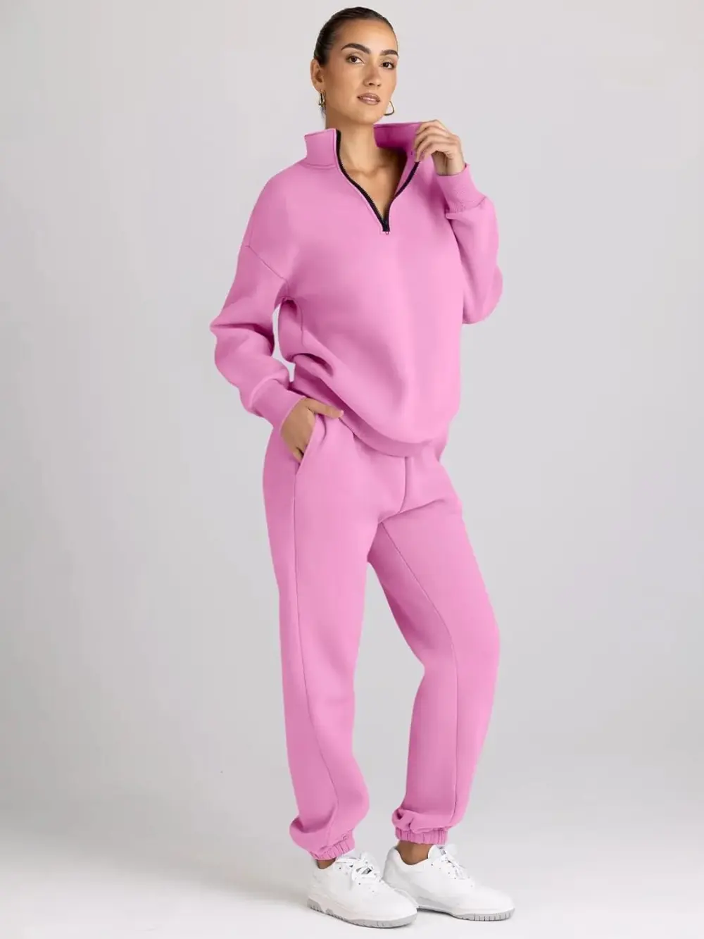 2 Piece Sweatsuits Long Sleeve Half Zip Pullover and Baggy Sweatpants