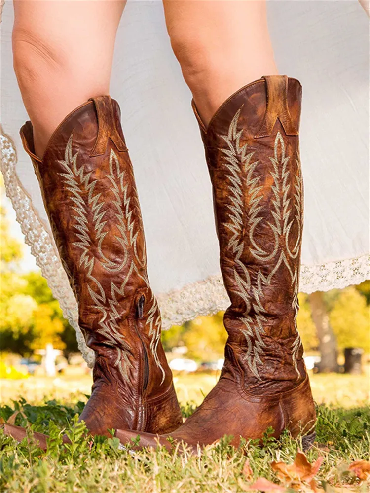 Cowgirl Western Embroidered Knee High Boots