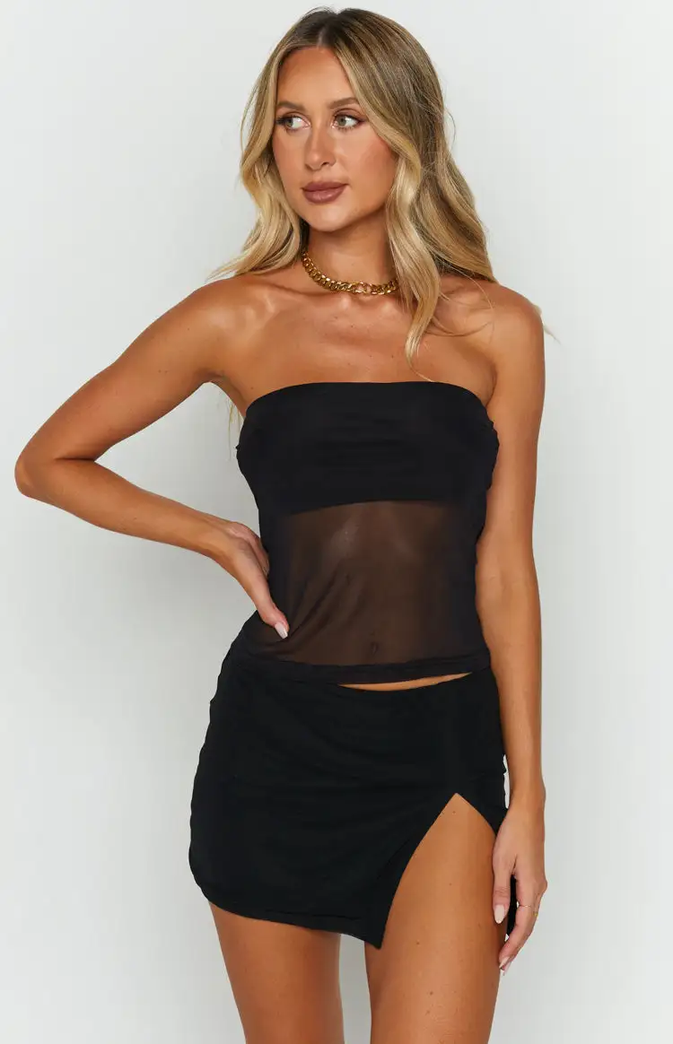 Gabe Black Mesh Mini Skirt