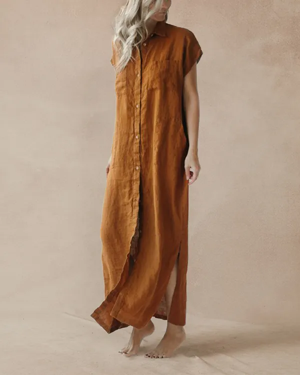 Minimalism Sleeveless Linen Shirt Dress