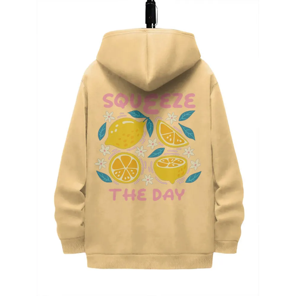 SQUEEZE THE DAY PATTERN PRINTED HOODIE