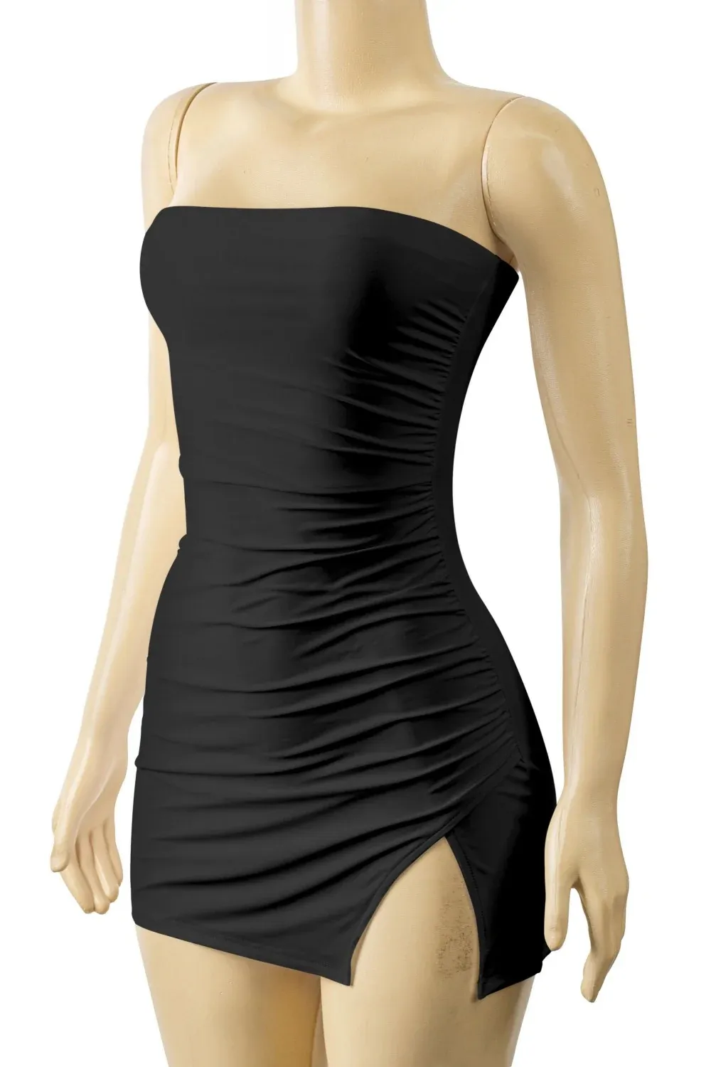 Strapless Tube Mini Dress With Side Slit