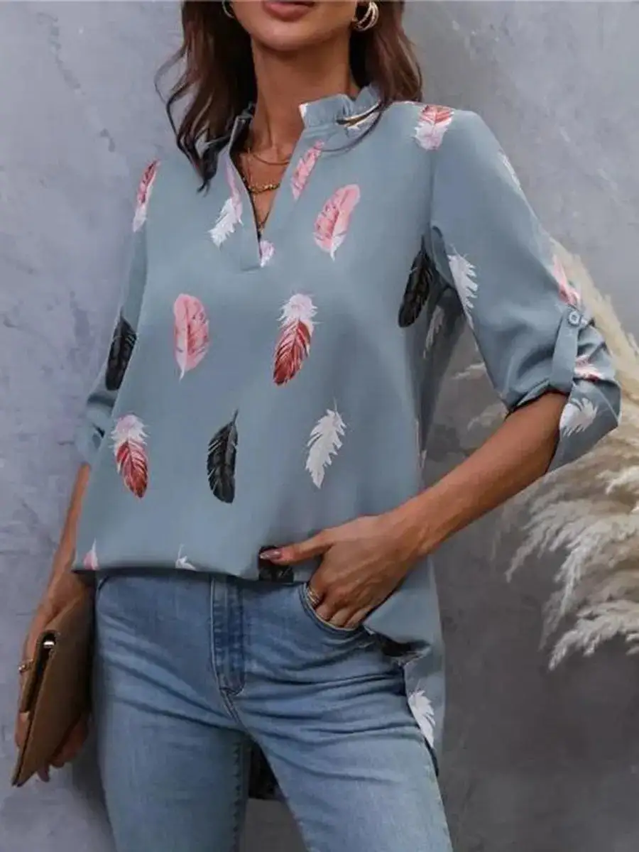 Women's V-neck elegant floral print blouse