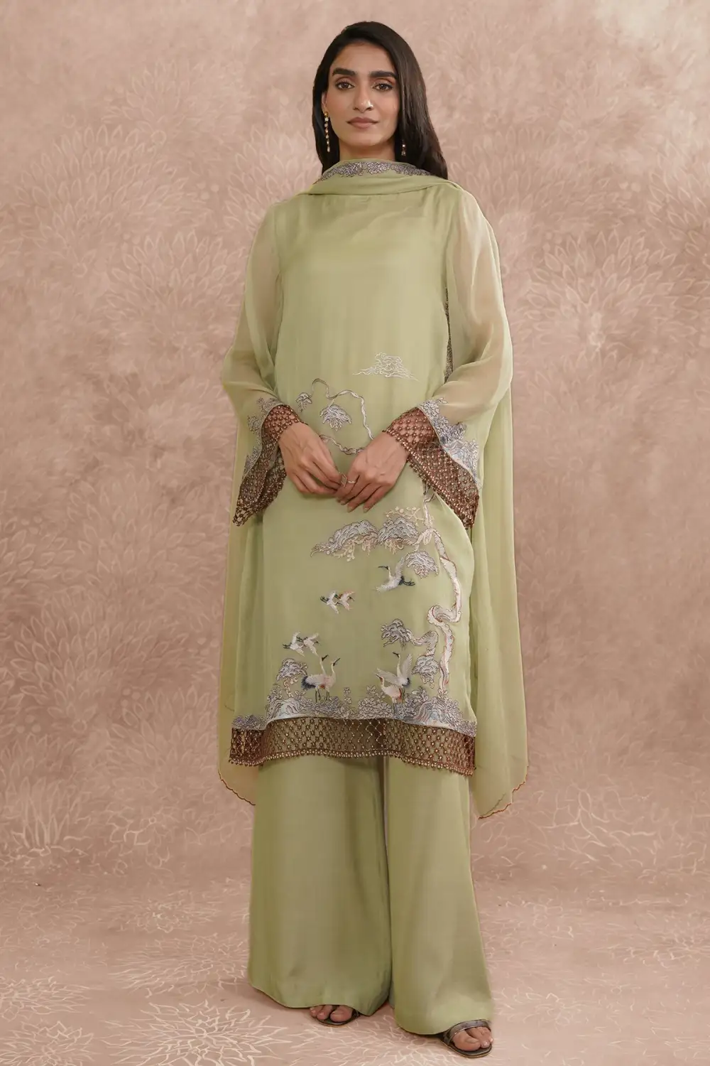 2 Pcs Embroidered Pure Chiffon Suit with Laces