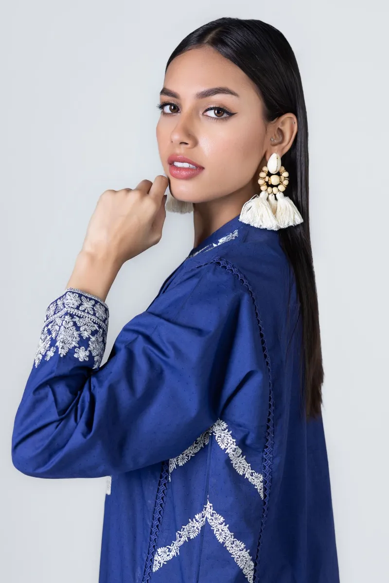 2 Piece Kurta | Embroidered & Pants Dark Blue