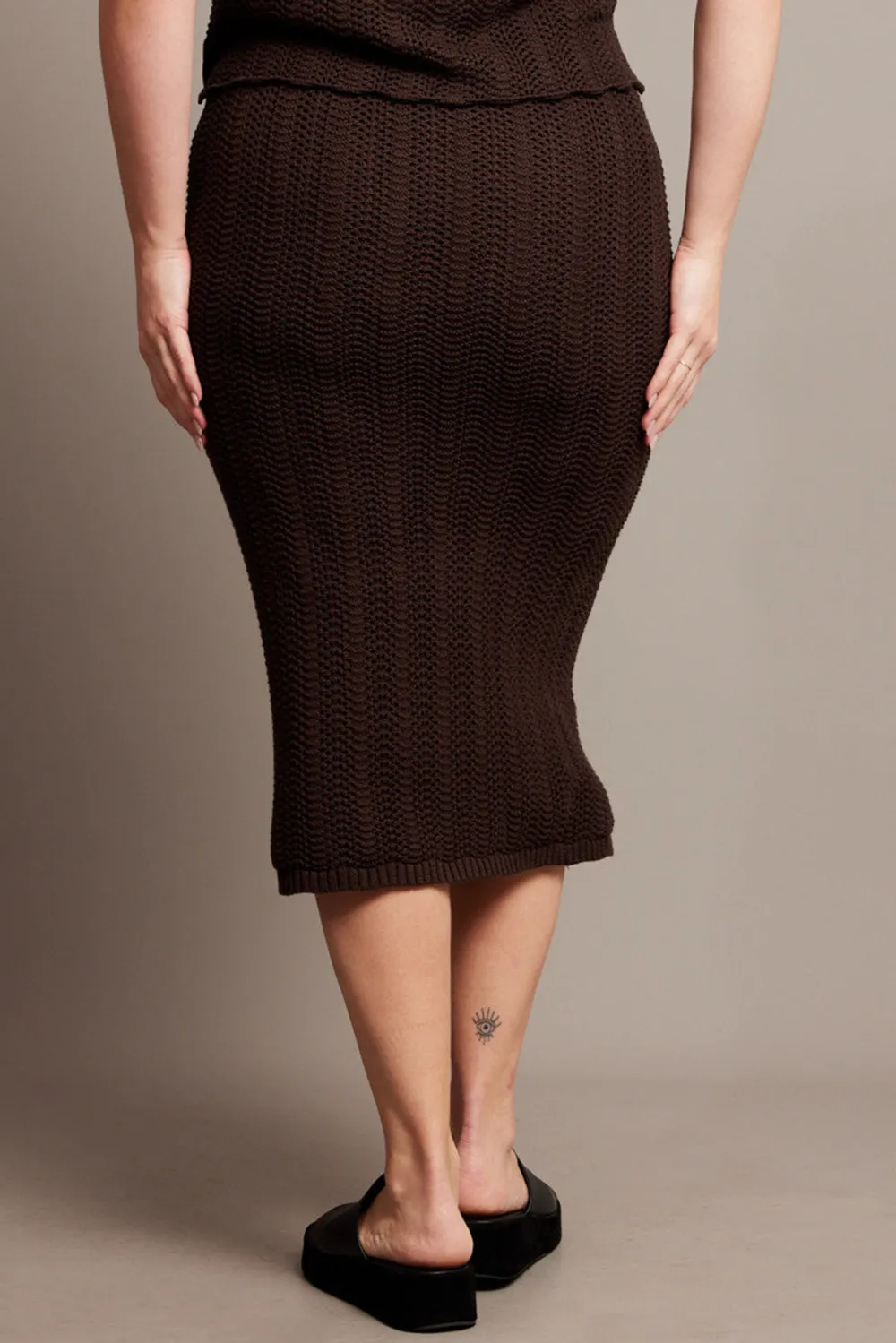 Brown Crochet Look Knit Skirt