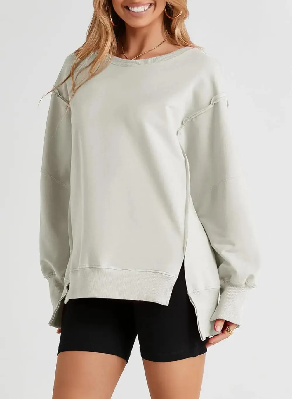 Oversized Reverse Seam Sweatshirt Long Sleeve Crewneck Pullover