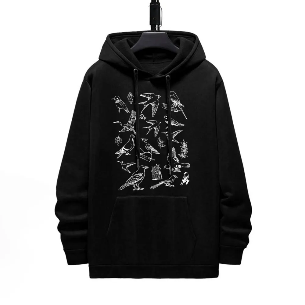 BIRDS PATTERN PRINTED HOODIE