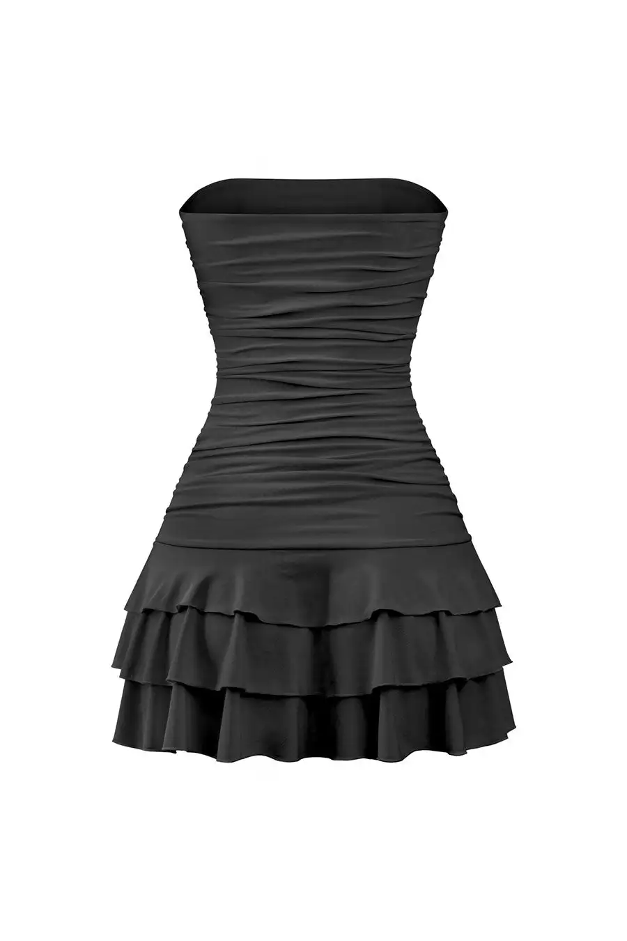 Coquette Strapless Ruched Ruffle Mini Dress With Bow Detail