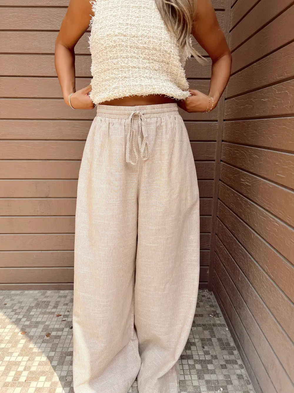 Bali Beach Camel Striped Linen Pants