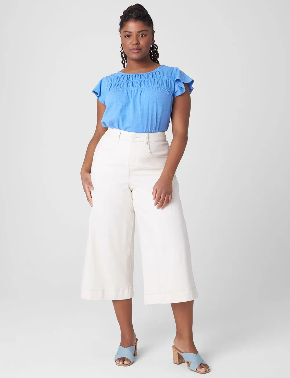 Flutter-Sleeve Boatneck Ruched Tee