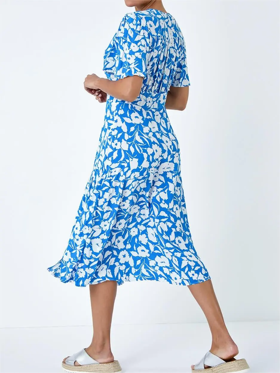 Blue Floral Midi Dress