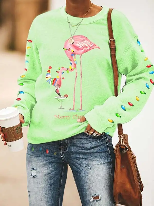 Women's Merry   Flamingo Fun Print Casual Sweatshirt