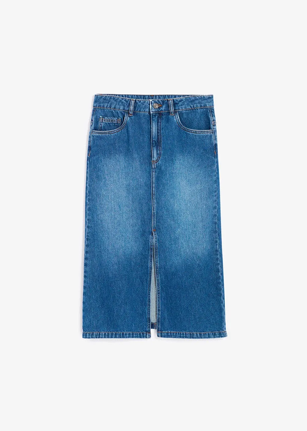 Washed Slit Hem Jean Skirt