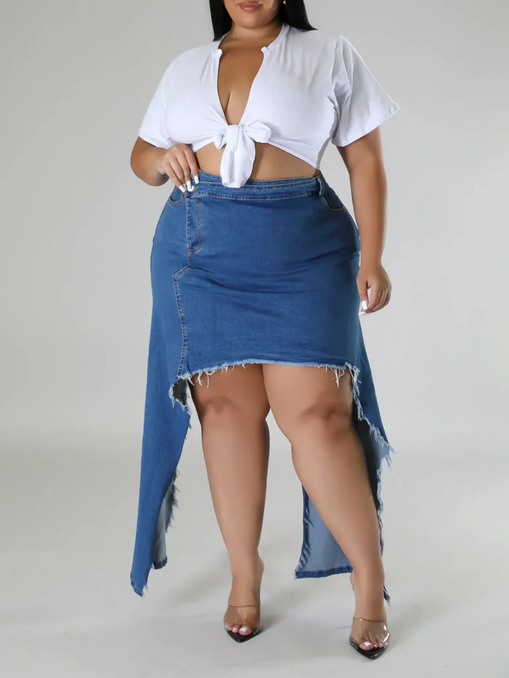 Plus-Size Fashion Women'S Denim Split Hip Skirt