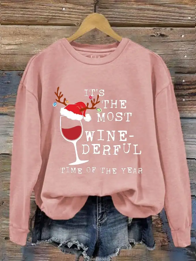 Women's Christmas It's The Most Wine-derful Time of The Year Printed Sweatshirt