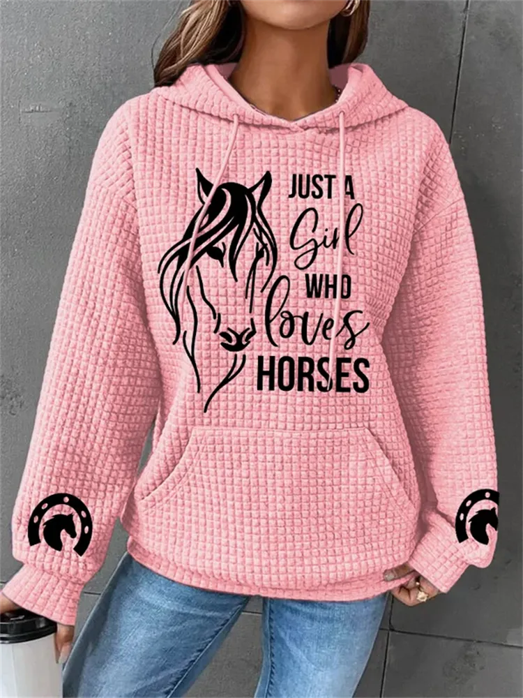 Women's Just A Girl Who Loves Horses Print Waffle Hoodie