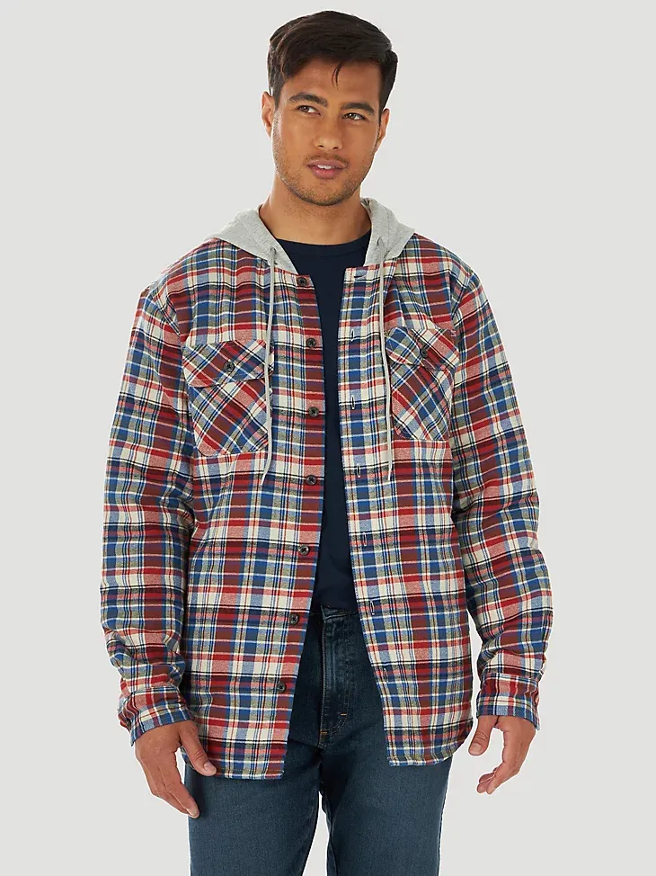 MEN'S WRANGLER® AUTHENTICS QUILTED FLANNEL SHIRT JACKET IN BLUE