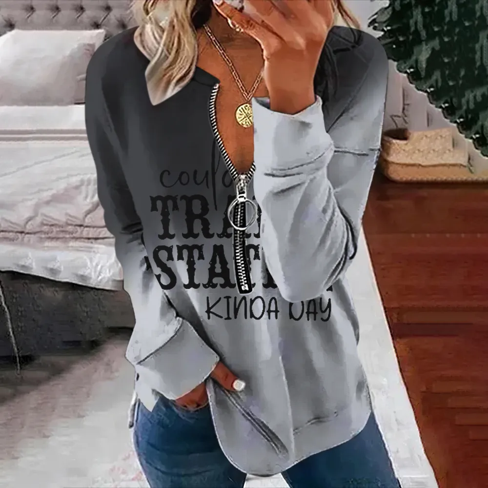 Could Be A Train Station Kinda Day V-Neck Long Sleeved Sweatshirt