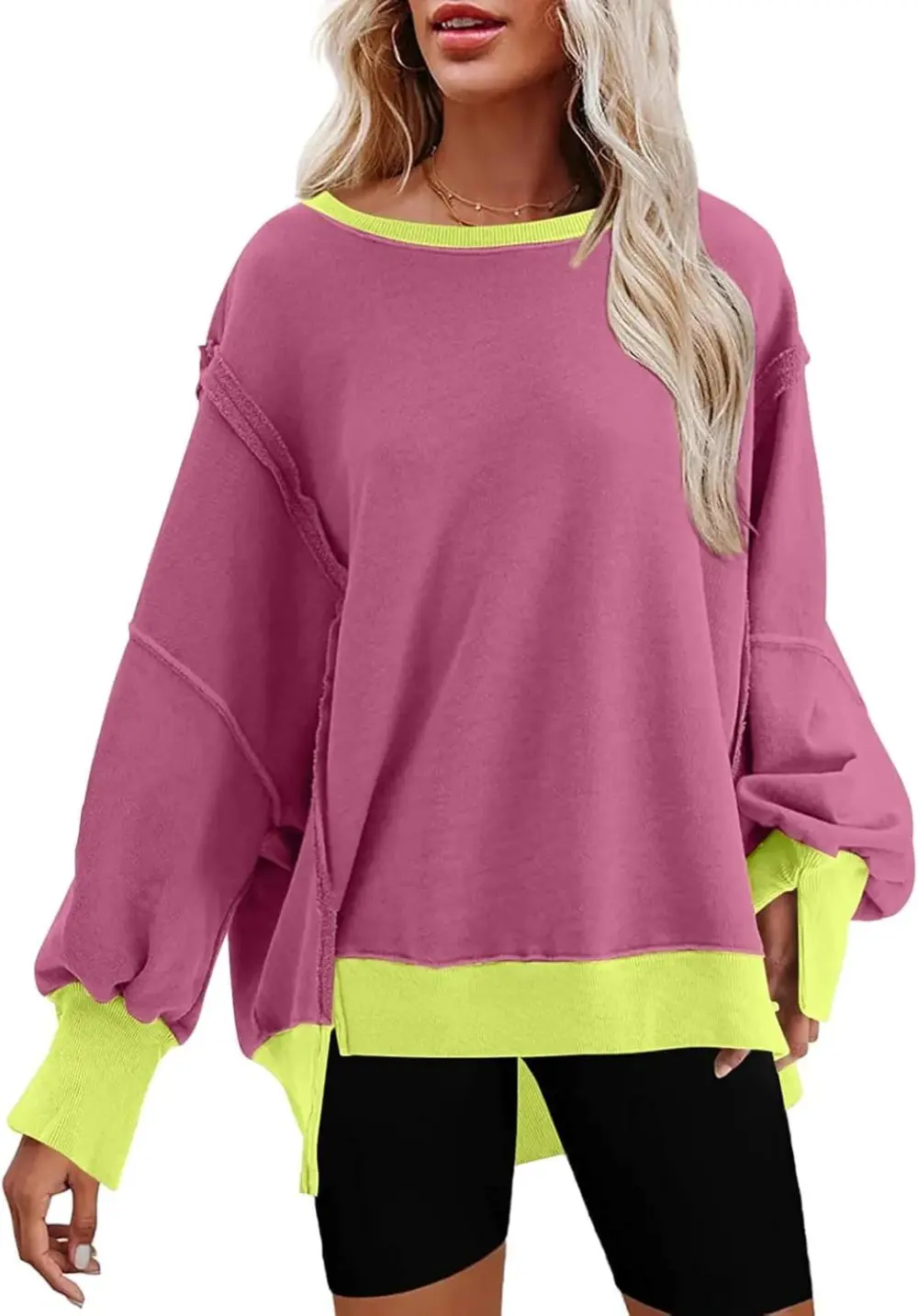 Oversized Reverse Seam Sweatshirt Long Sleeve Crewneck Pullover