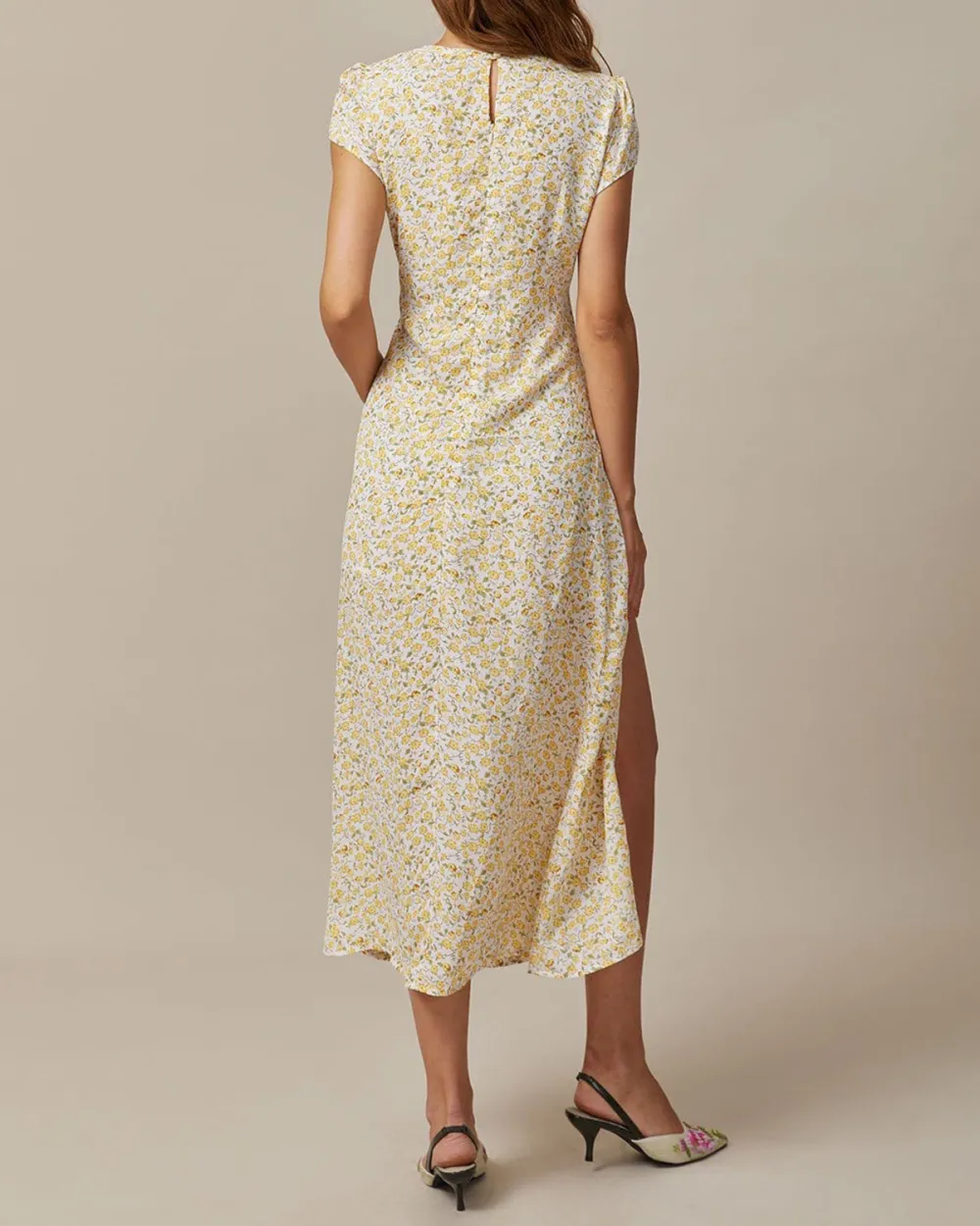 Yellow floral gentle style dress