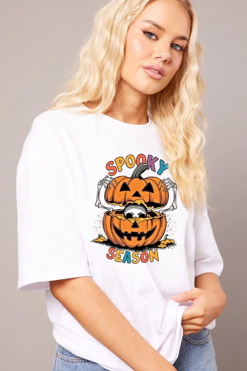 Women's Pumpkin Art Letter Combination Printed T-shirt