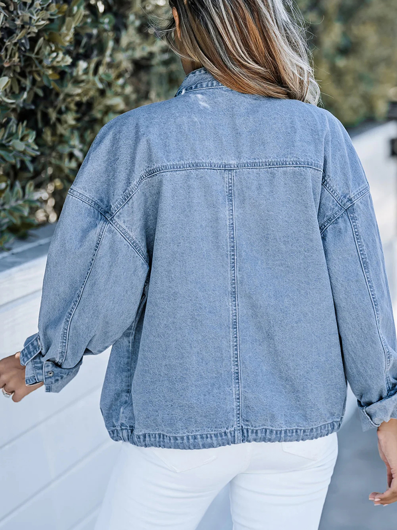 Casual solid color drawstring denim jacket