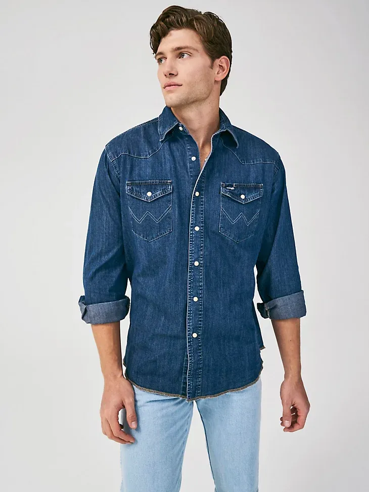 COWBOY CUT® LONG SLEEVE WESTERN DENIM SNAP WORK SHIRT IN DARK DENIM