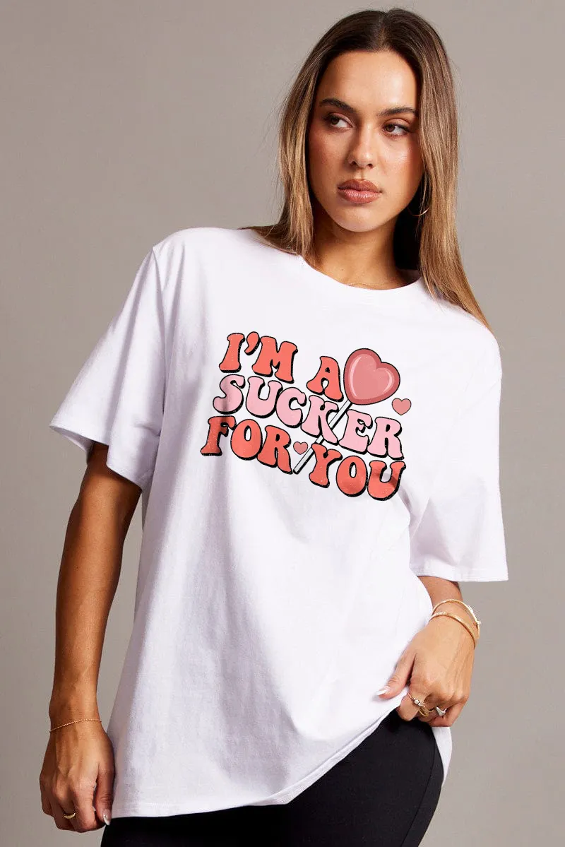 Women's heart-shaped letter printed T-shirt