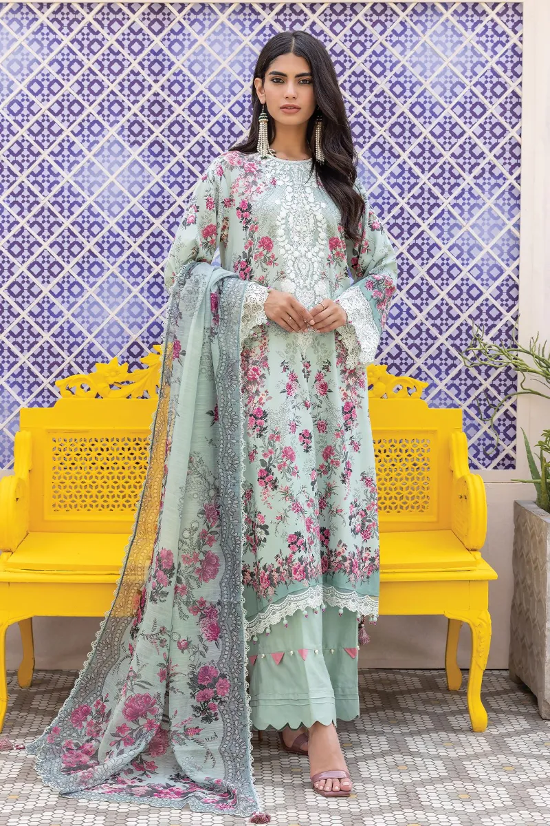 3 Piece Kurta Embroidered | Dupatta& Bottom & Tops | Color Light blue