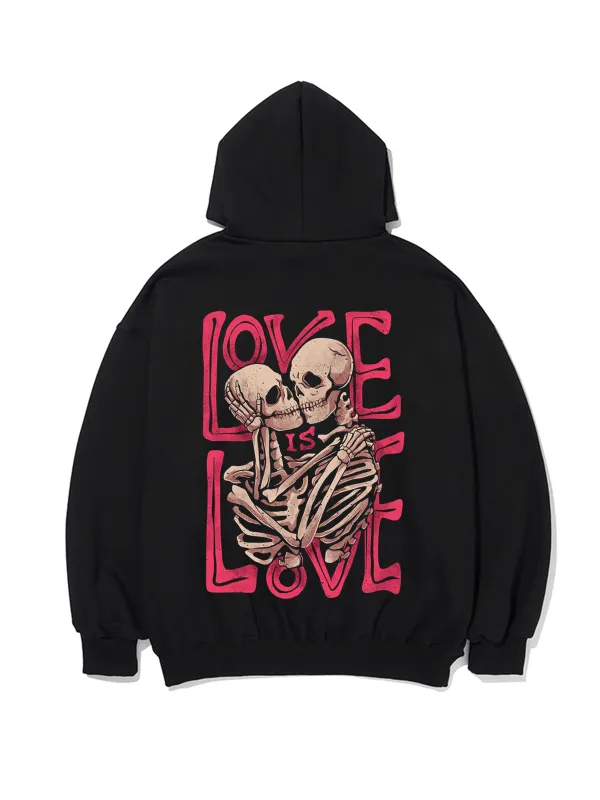 LOVE IS LOVE PATTERN PRINTED HOODIE