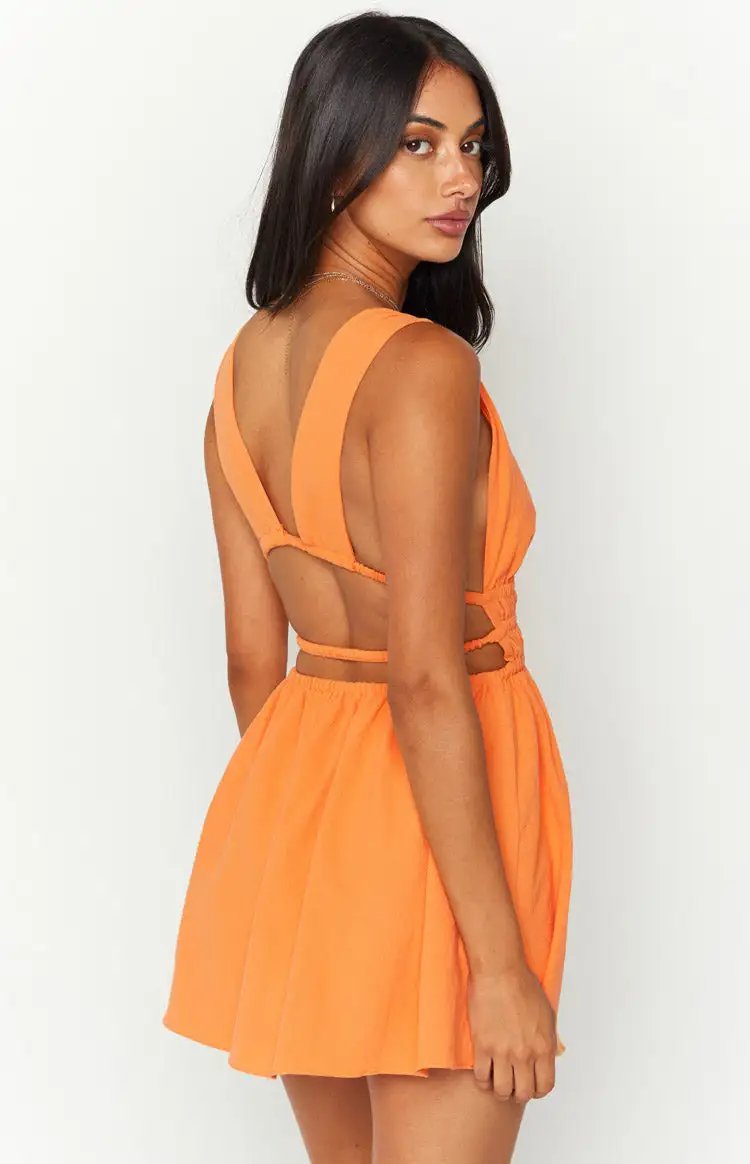 Genovia Crinkle Orange Mini Dress