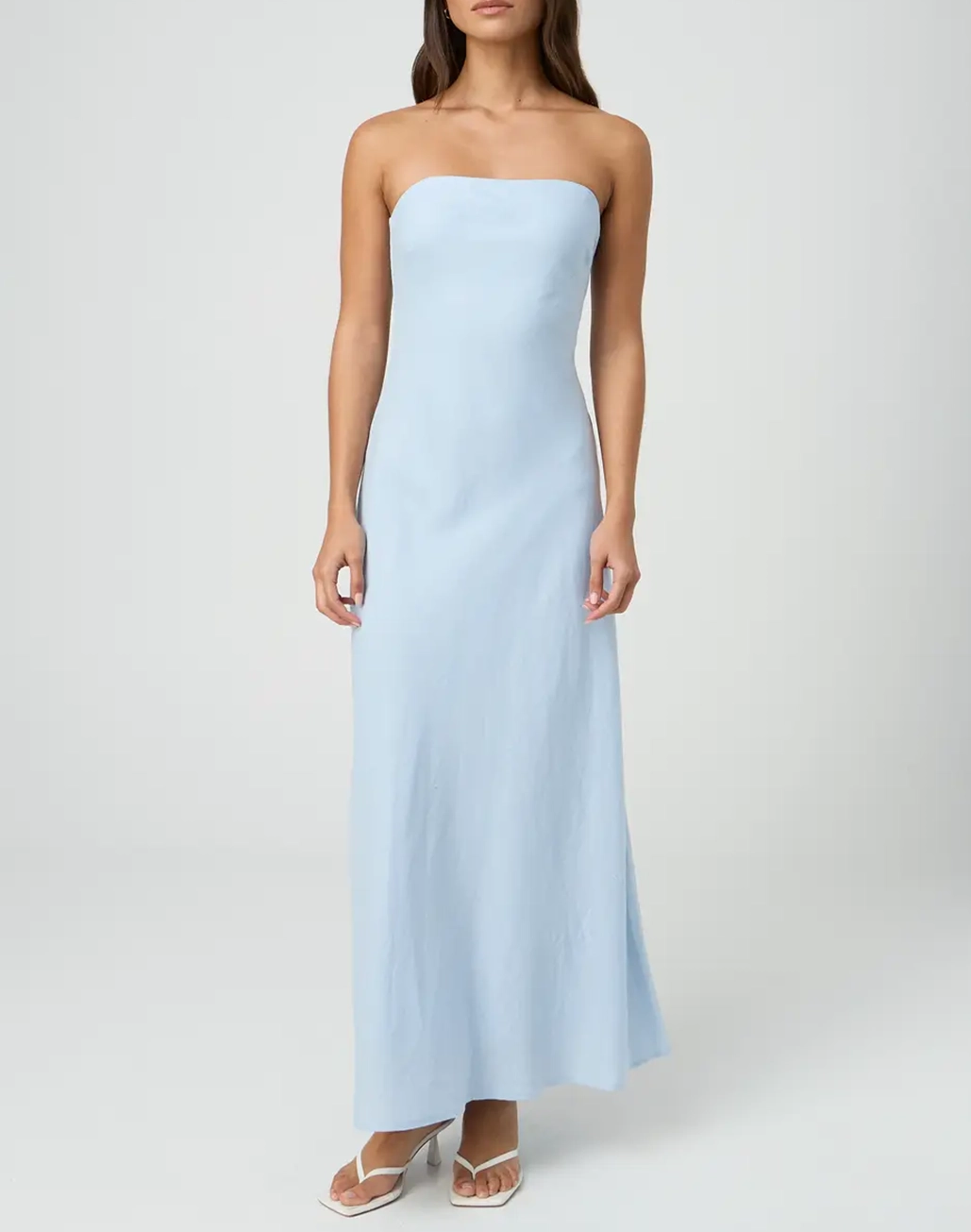 Linen Blend Strapless Maxi Dress