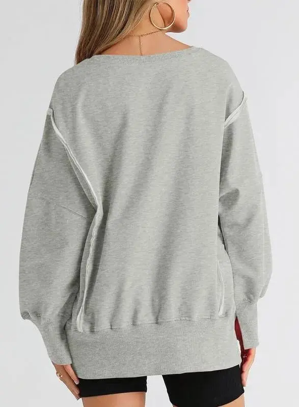 Oversized Reverse Seam Sweatshirt Long Sleeve Crewneck Pullover