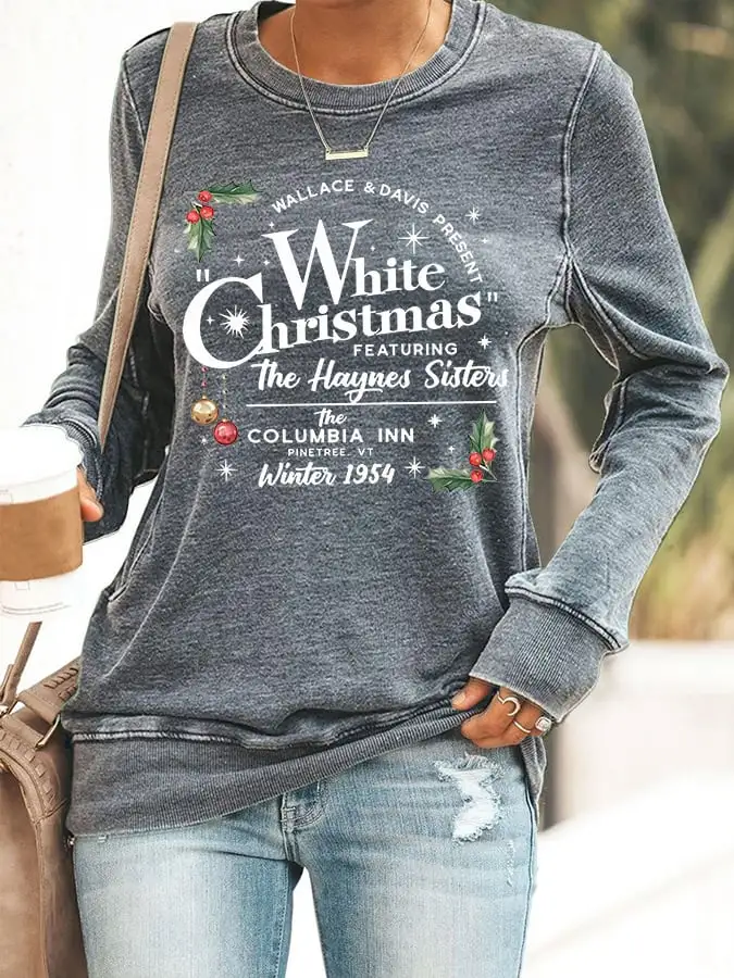 Women's White Christmas Print Casaul Sweatshirt