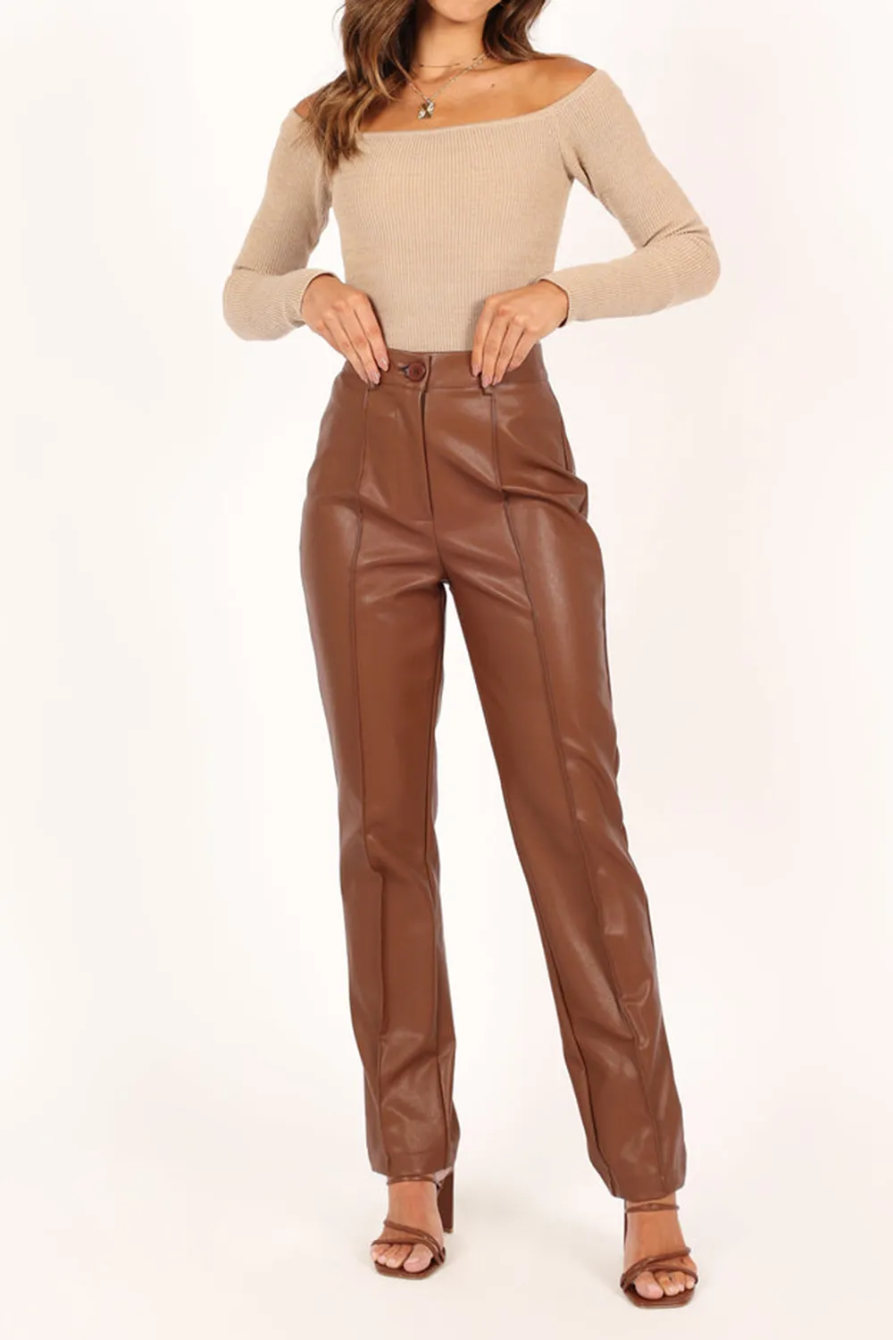 SANDY FAUX LEATHER PANTS - CHOCOLATE BROWN